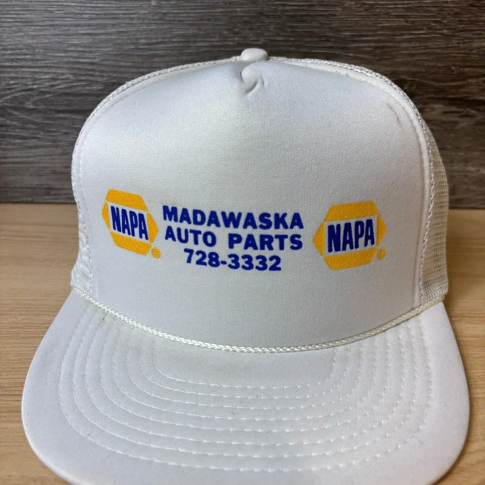 Vintage Napa Hat Cap Snapback‎ White Trucker Madawaska Maine Auto Parts